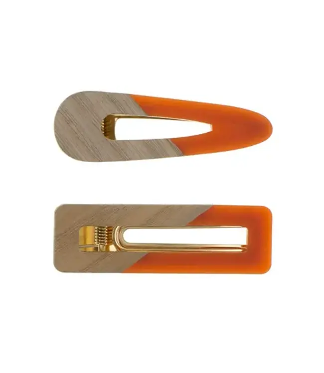 Haarclip hout oranje 2 stuks