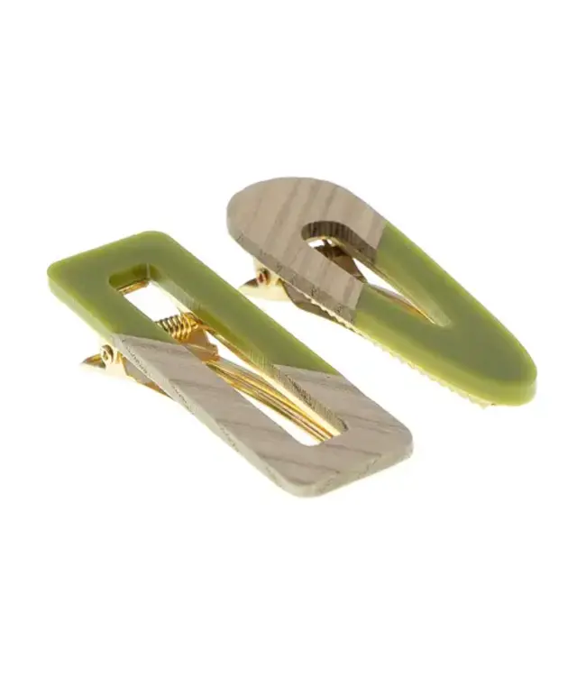 Haarclip hout groen 2 stuks