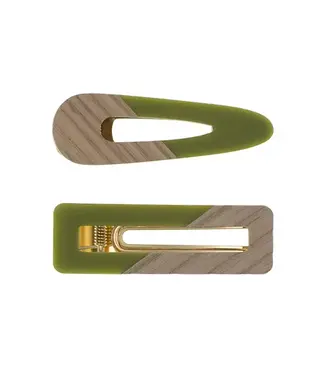 Goudhaartje Haarclip hout groen 2 stuks