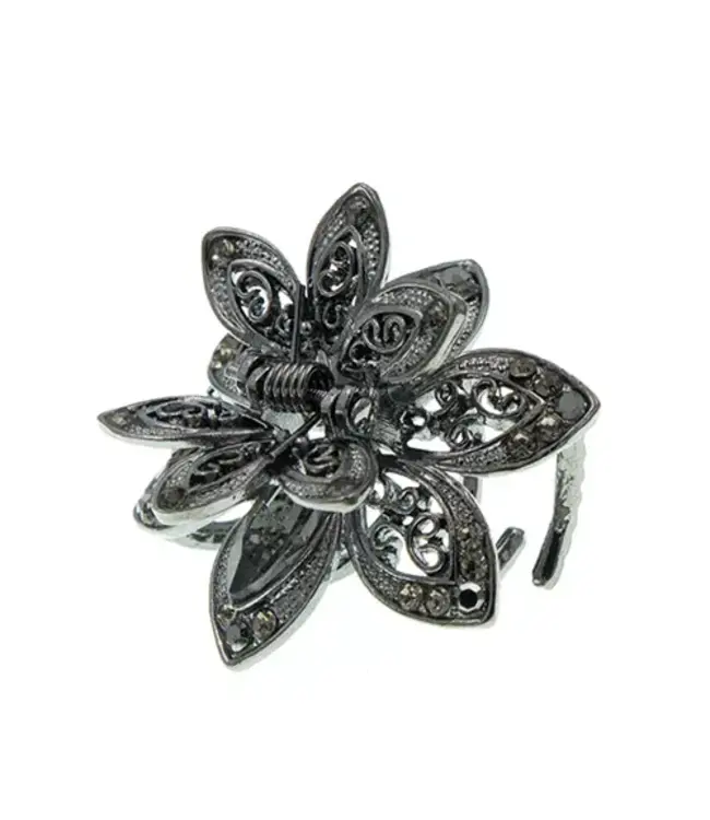 Haarklem vintage sterbloem grijs