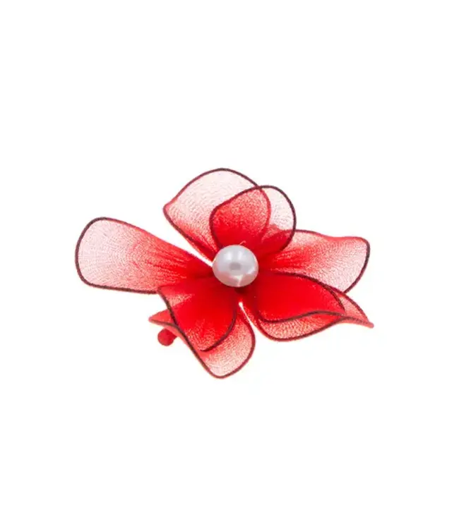 Haarbloem nylon transparant rood