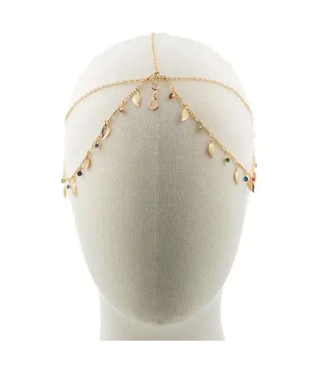 Haarketting goudkleurig leaves en strass steentjes