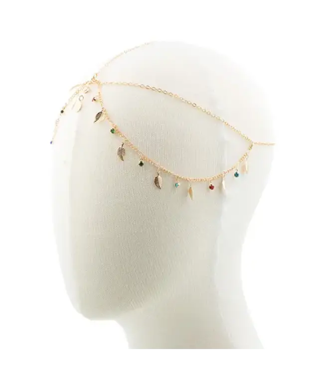 Haarketting goudkleurig leaves en strass steentjes