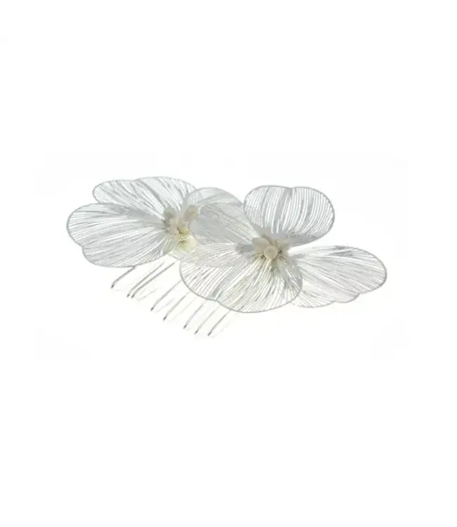 Haarkam twee bloemen zilverkleurig