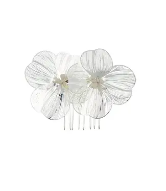 Goudhaartje Haarkam twee bloemen zilverkleurig