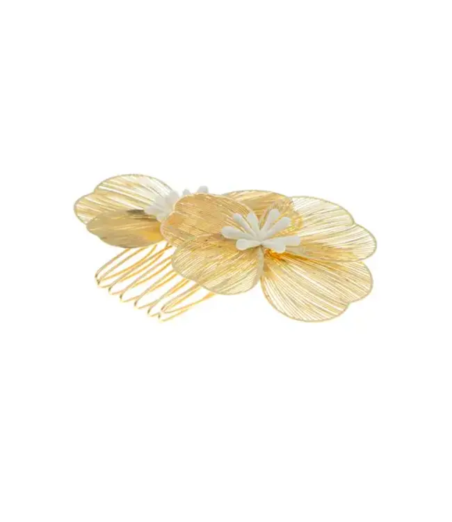 Haarkam twee bloemen goudkleurig
