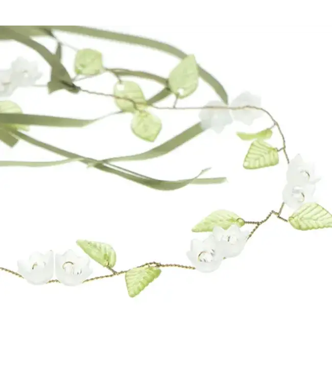 Haarketting met witte bloemen en lint