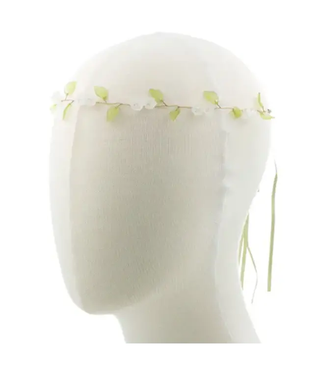 Haarketting witte bloemen met lint