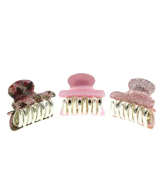 Goudhaartje Haarklem roze/bloem/glitter 3 stuks