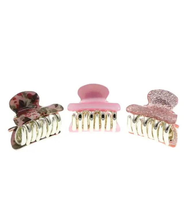 Haarklem roze/bloem/glitter 3 stuks