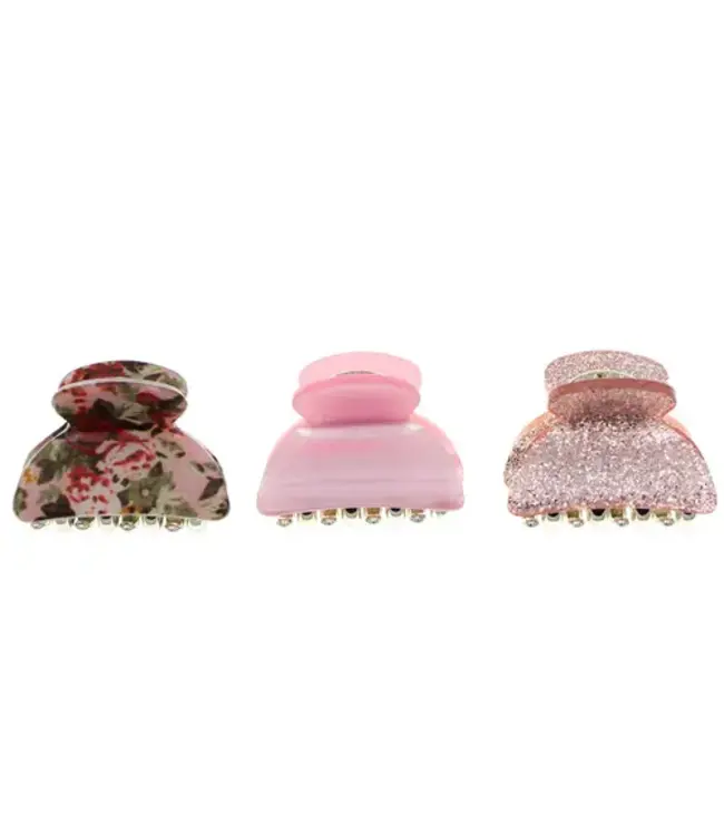 Roze haarklemmetjes met bloem en glitter 3 stuks