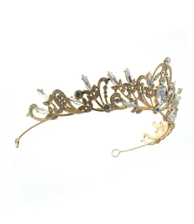 Tiara goudkleurig transparante steentjes