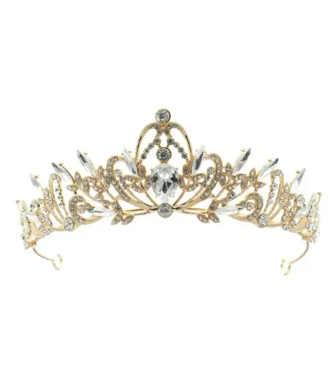 Tiara goudkleurig transparante steentjes