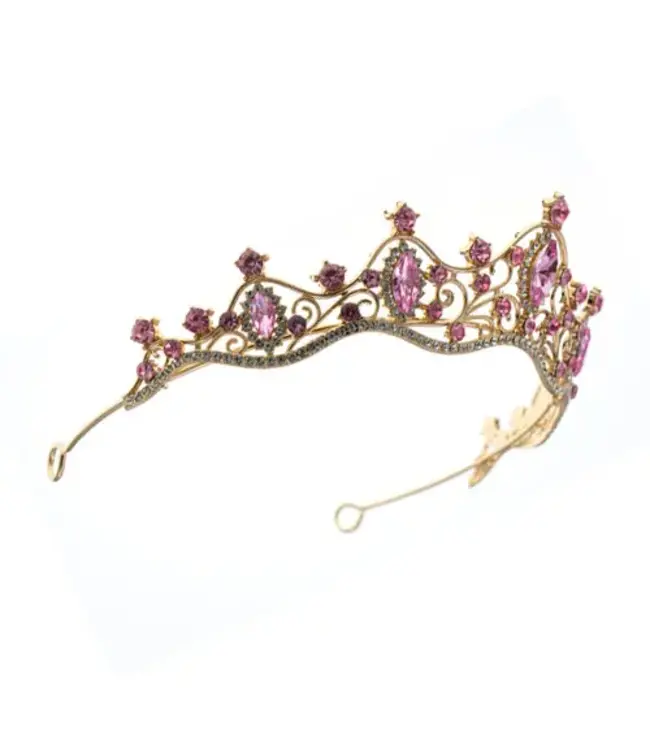 Tiara met roze steentjes goudkleurige