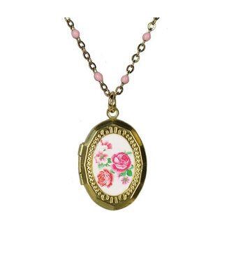 Urban Hippies Ketting medaillon goudkleurig bloemen Urban Hippies