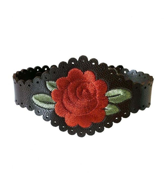 Leren zwarte armband met roos Urban Hippies