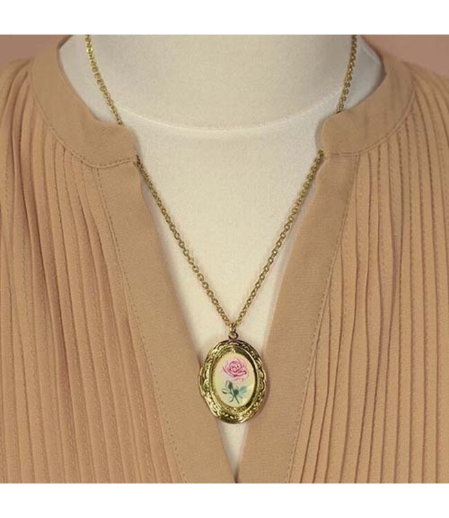Ketting medaillon goudkleurig roos Urban Hippies