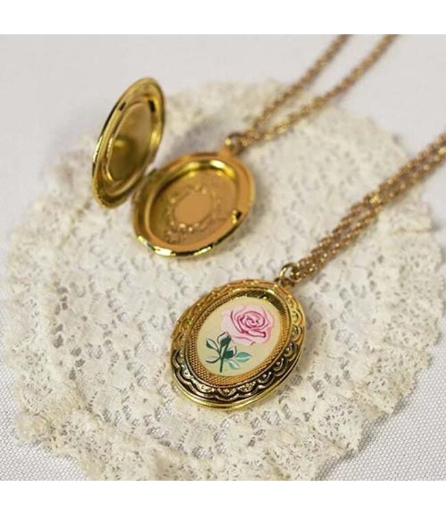 Ketting medaillon goudkleurig roos Urban Hippies
