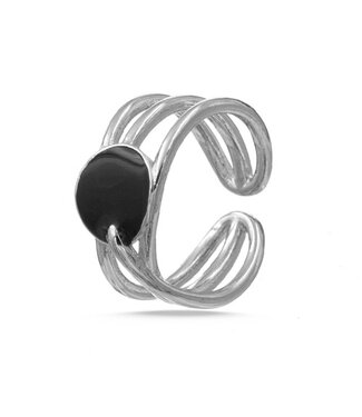 Goudhaartje Ring zilverkleurig zwarte cirkel