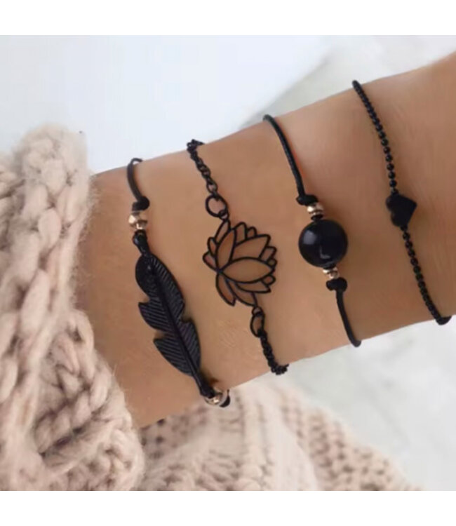 Armband zwart 4 stuks