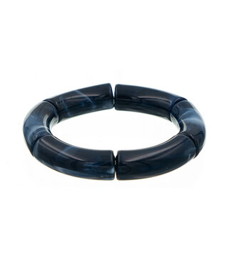 Goudhaartje Armband marmerlook brede kralen blauw