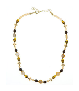 Goudhaartje Ketting kralen en stenen bruin goudkleurig