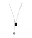 Ketting zilverkleurig hanger rechthoekig zwart