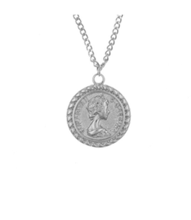 Ketting zilverkleurig geluksmunt