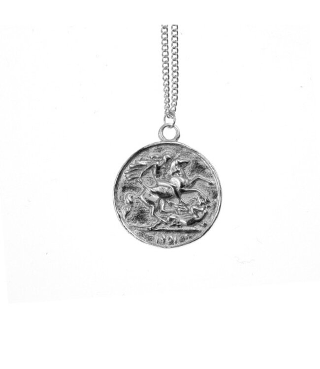 Ketting zilverkleurig geluksmunt