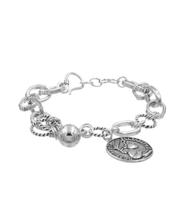 Bedelarmband zilverkleurig geluksmunt