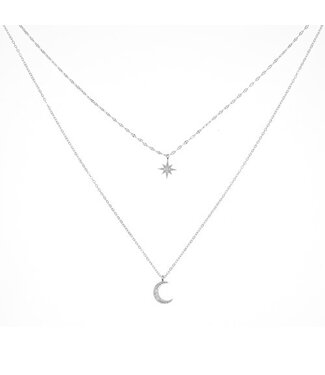 Goudhaartje Ketting zilverkleurig ster en maan