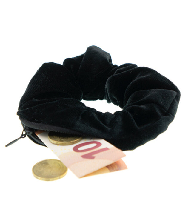 Scrunchie met opbergvakje velvet zwart