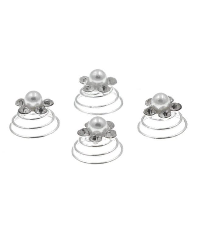 Curlies bloem parel en strass steentjes 4 stuks