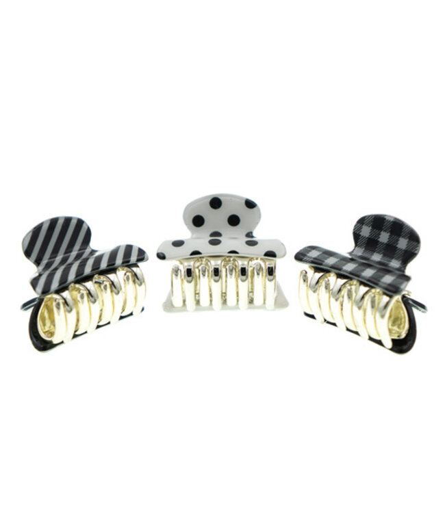 Haarklemmetjes zwart wit patronen 3 stuks