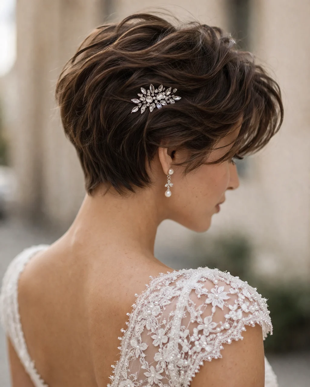 Bruidskapsel kort bruin met haarkam