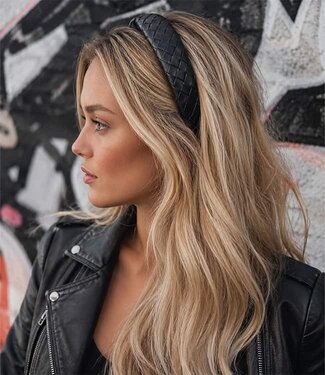 Goudhaartje Diadeem gevlochten leather look zwart
