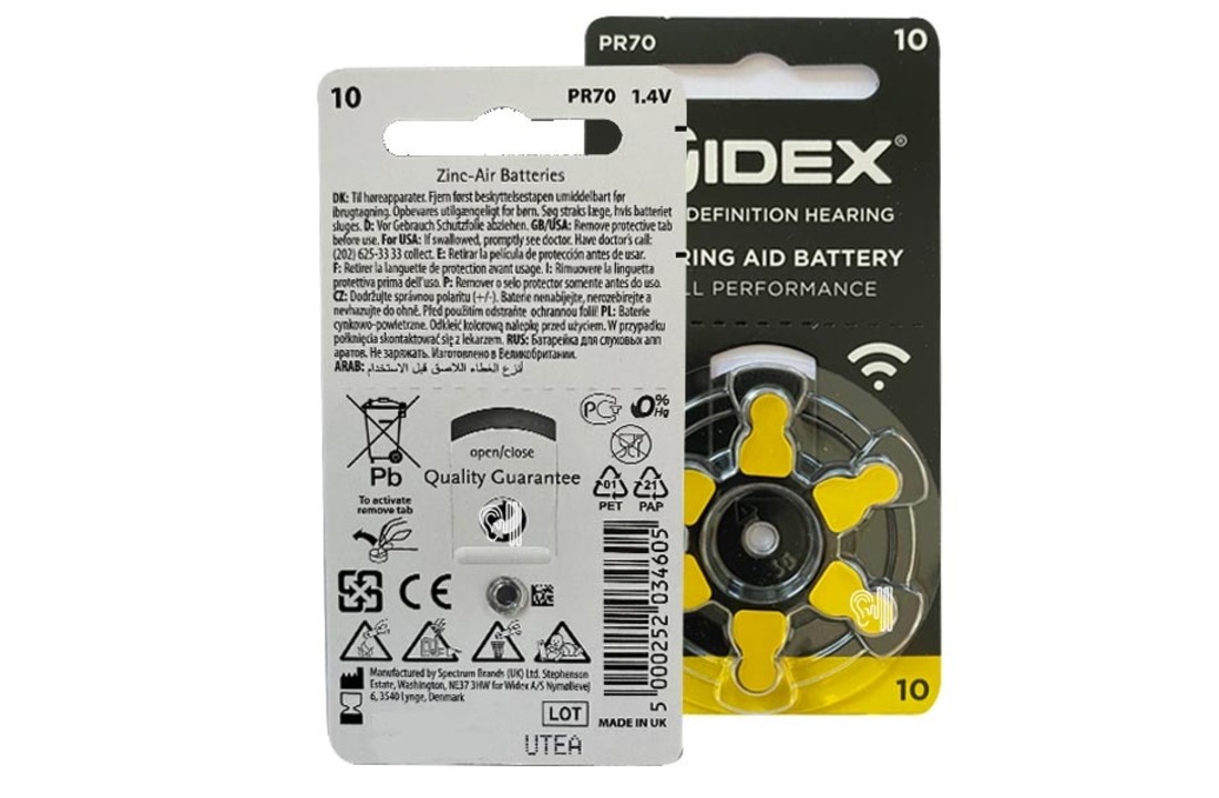 Widex 10 (PR70) Yellow hearing battery - value package