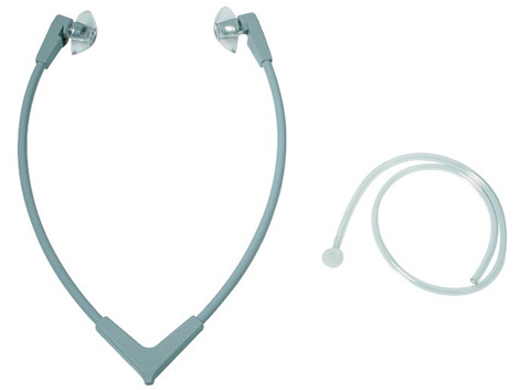 Stetoscope with plastic earplugs for testing hearing aids