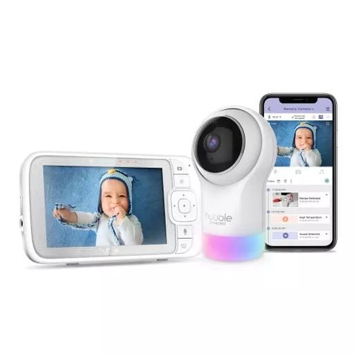 Hubble Nursery Pal Glow+ HB565 – wifi-videobabyfoon met 5″ ouderunit, draaibare camera en nachtlampje