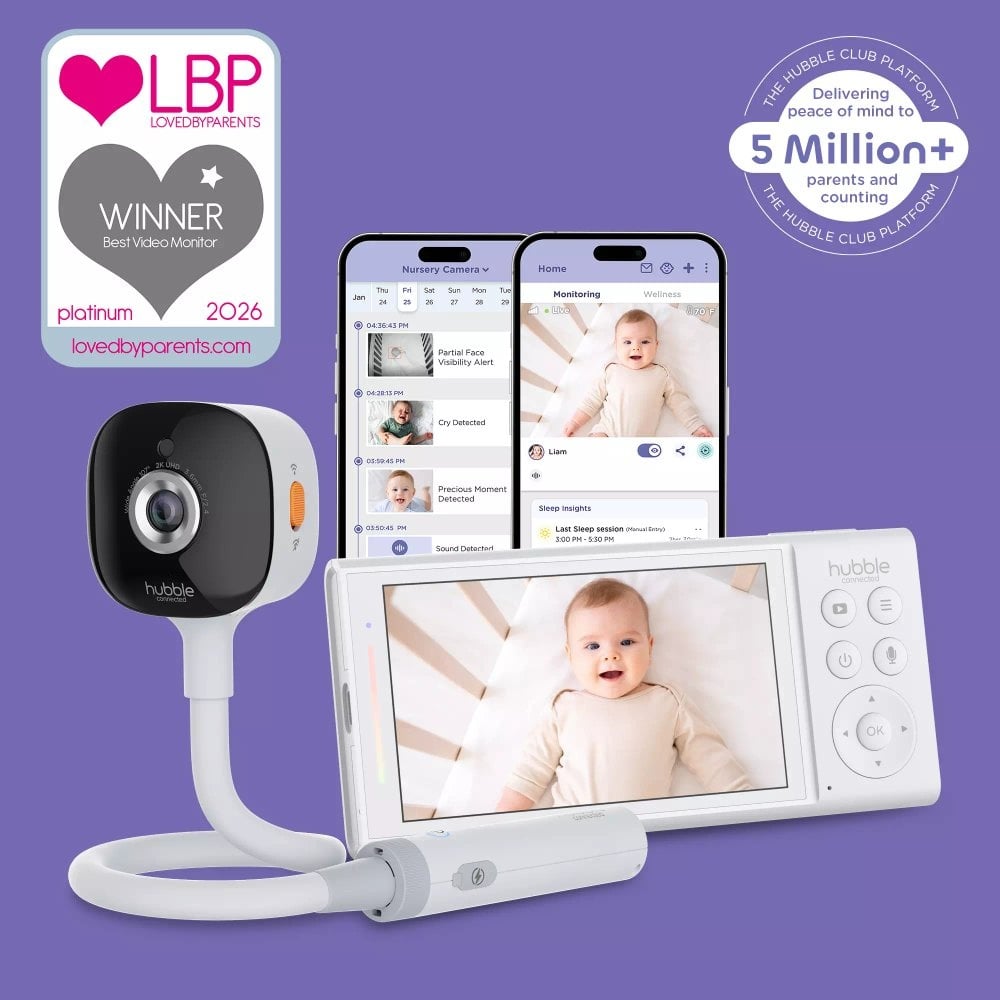 Hubble Go Baby Smart Portable Plus 5 HB588AI – babyfoon met draagbare 2K-camera en 5-inch ouderunit