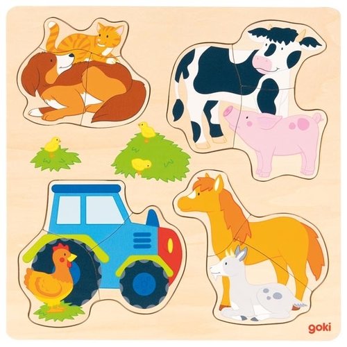 Goki Inlegpuzzel 12-delig - Boerderijdieren