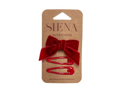 SIENA Set - Velvet strik met 2 speldjes rood