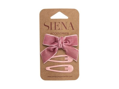 SIENA Set - Velvet strik met 2 speldjes roze