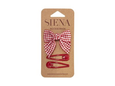SIENA Set - Geruite strik met 2 speldjes  rood