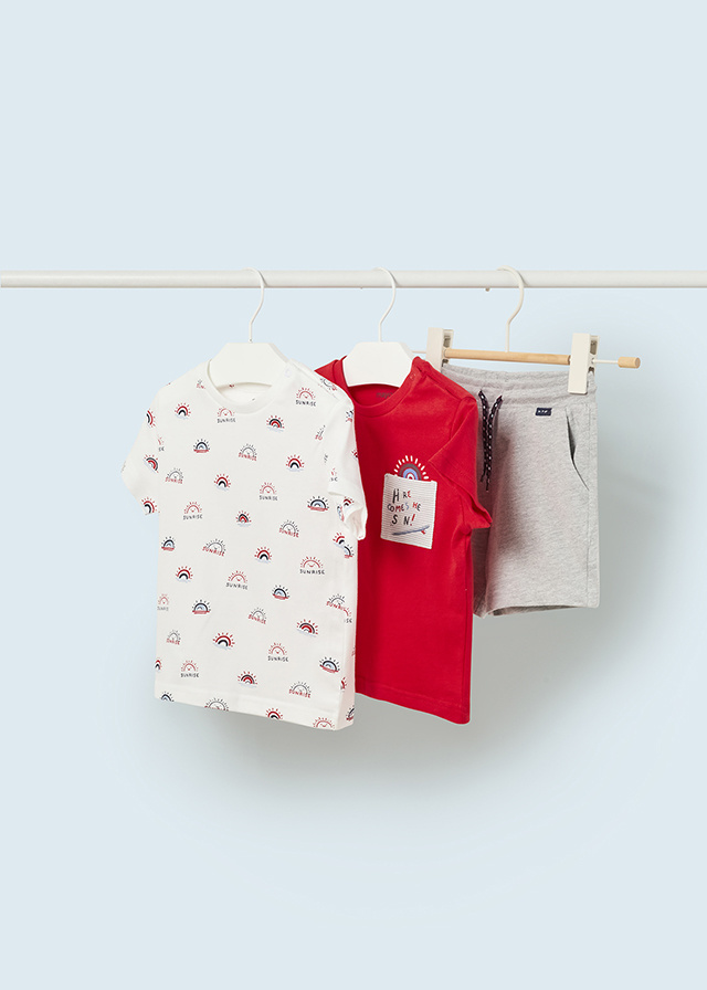 inleveren Overgave Verkoper 3-delig setje -Rood/grijs short met 2 t-shirtjes - Lolalili Kinderkleding