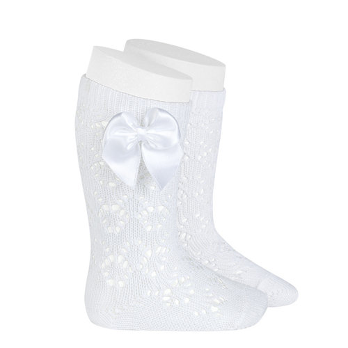 CONDOR Kniekousen - Openhaak WHITE met strik CONDOR Kniekousen - Openhaak WHITE met strik