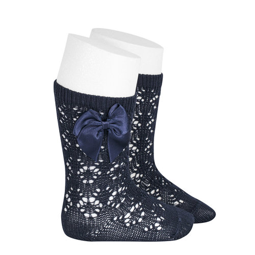 CONDOR Kniekousen - Openhaak NAVY BLUE met strik CONDOR Kniekousen - Openhaak NAVY BLUE met strik