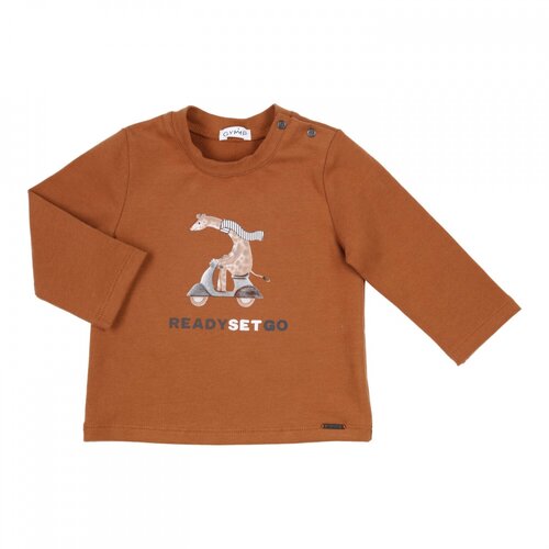 GYMP Longsleeve - Cognac met giraf op scooter GYMP Longsleeve - Cognac met giraf op scooter