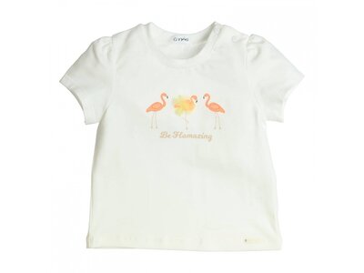 GYMP T-shirt - Ecru oranje flamingos 'FLAMAZING'