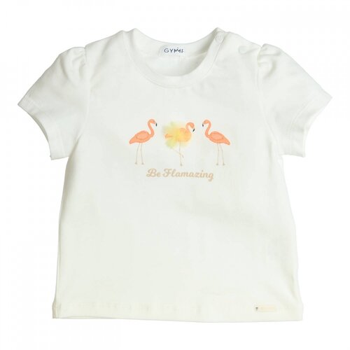GYMP T-shirt - Ecru oranje flamingos 'FLAMAZING'